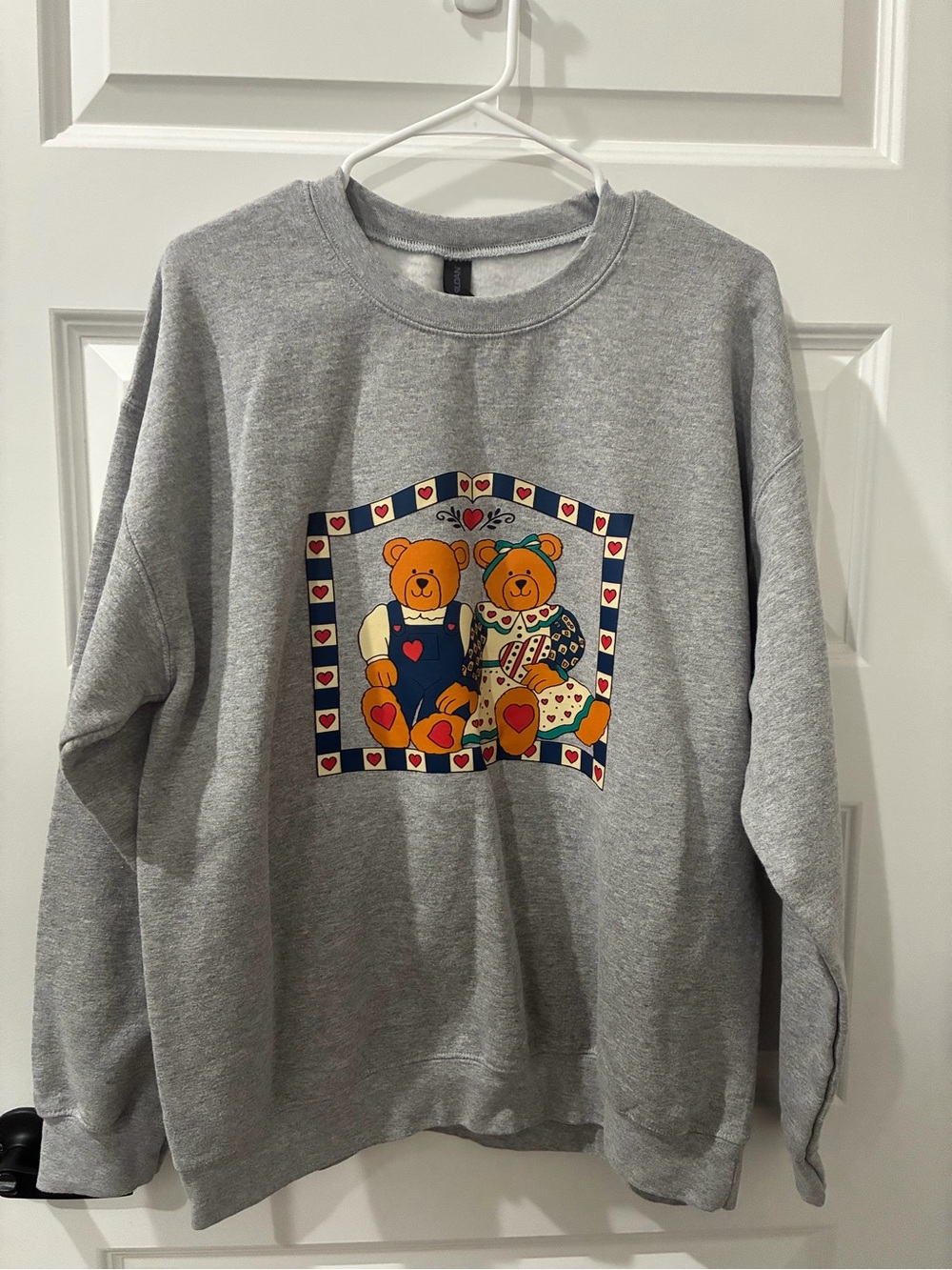 Gildan Gray Crewneck Sweatshirt with Colorful Teddy Bear Print